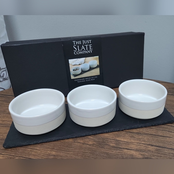 The Just Slate Company Base with Stoneware Bowl set Appetizers Serving Scotland